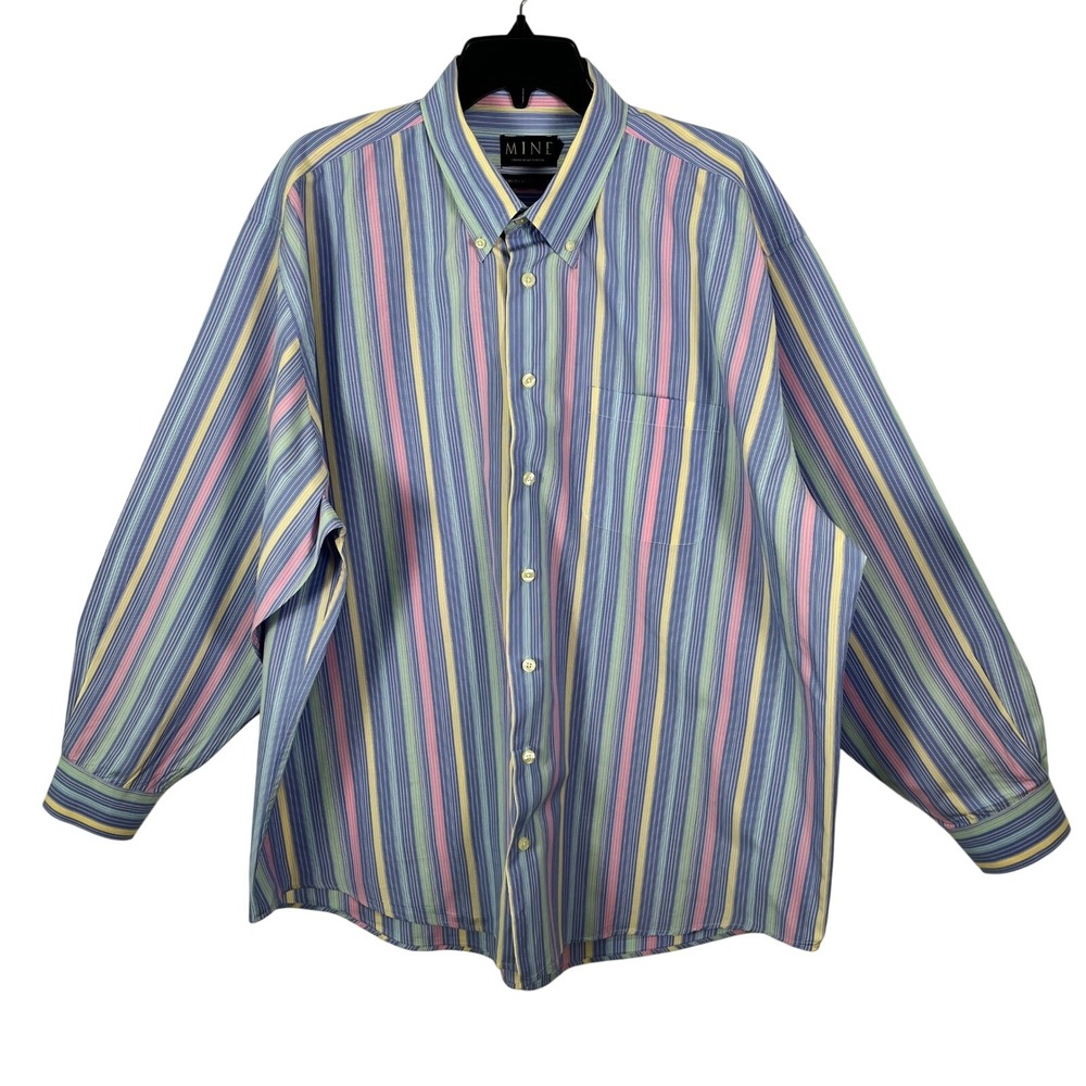 Mine London-Milan-New York Striped Button Down Shirt XXL Two Ply Milano Poplin